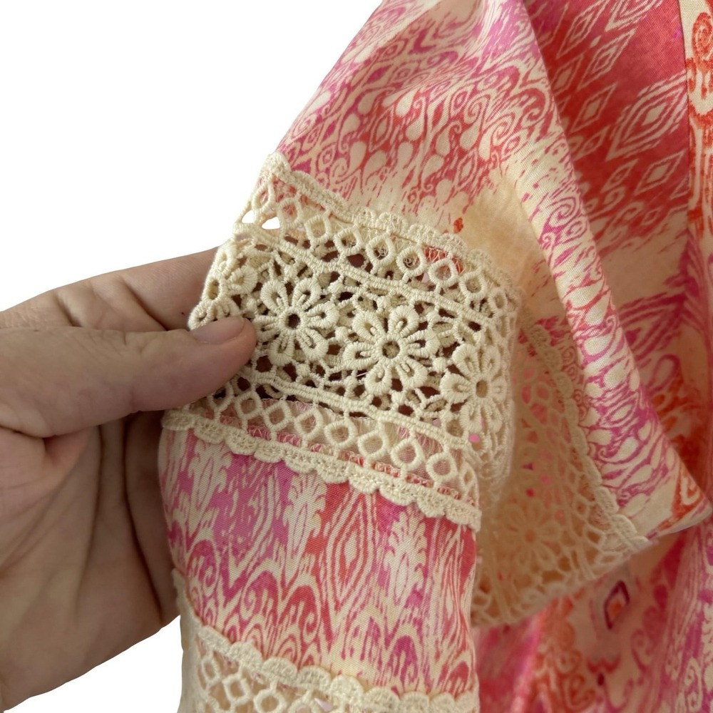 Stella Parker Printed Long Sleeve Top Womens Small Pink Bombay Damask Boho Lace - Picture 6 of 16